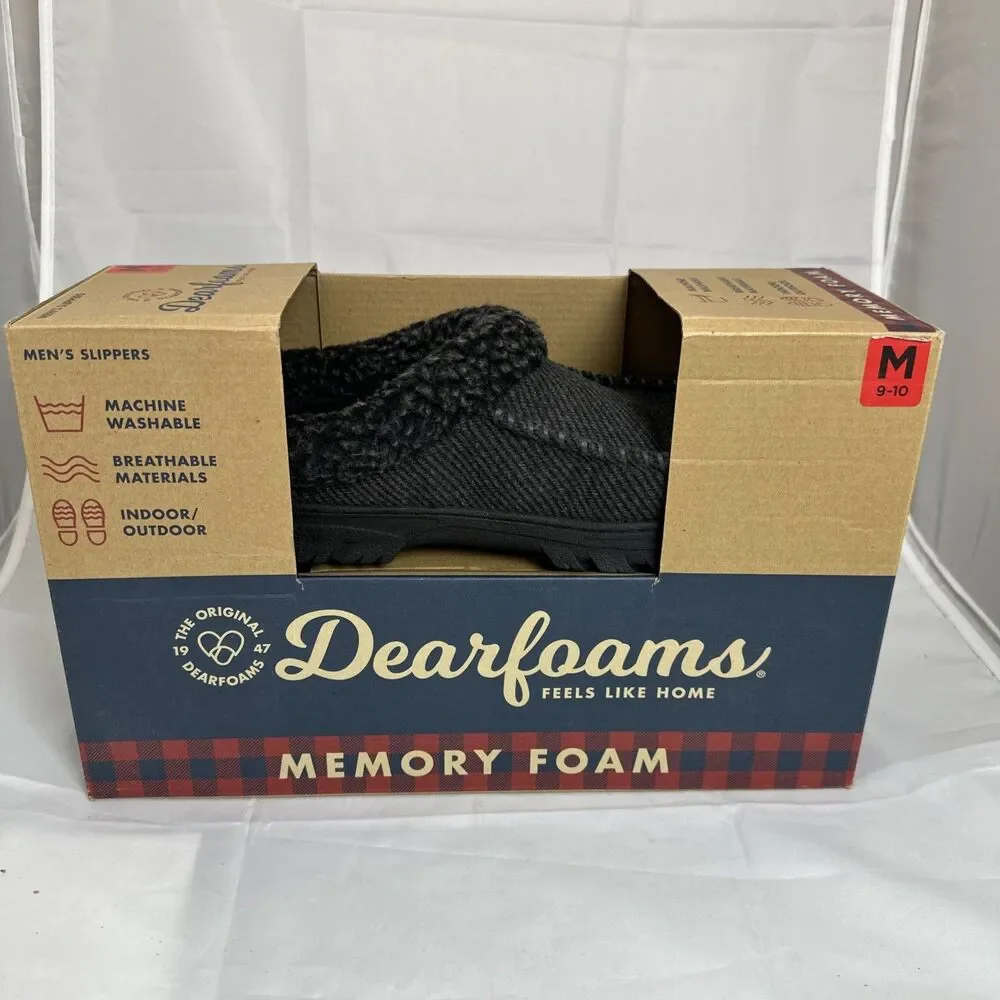 Dearfoams Mens' Size M 9-10 Total Comfort Memory Foam Slipper, Black
